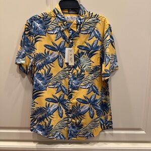 Original Penguin Yellow and Blue Leaf Print Men's Shirt